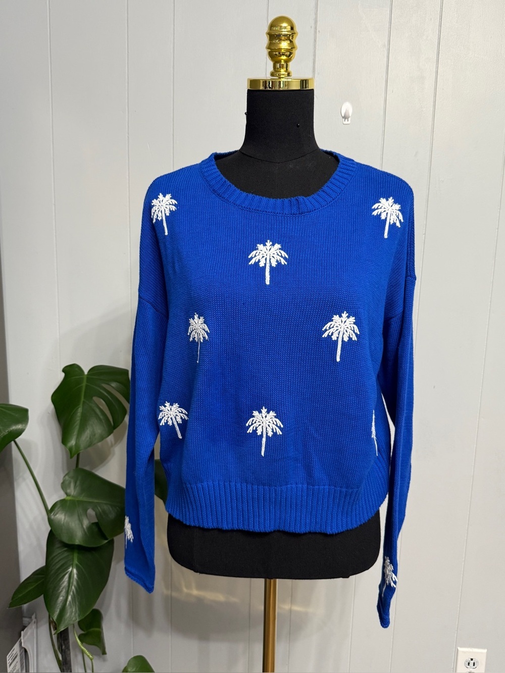 #2) NWT Z Supply Royal Blue Palm Embroidered Crew Sweater